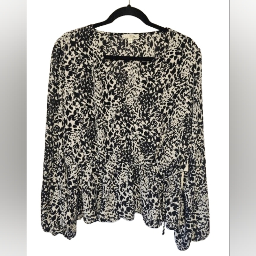 Nine Britton Stitch Fix Black & White Print Peplum Blouse Women's Size XL NWT